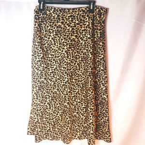 J.Crew Black and Brown Animal Print Midi Skirt Size Large